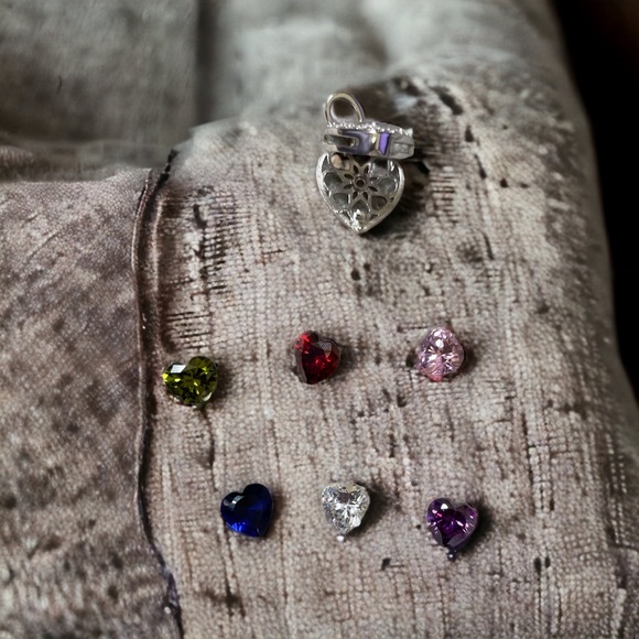 Interchangeable Silver Multi-color CZ Heart Charm includes 6 heart shaped stones - Picture 3 of 13